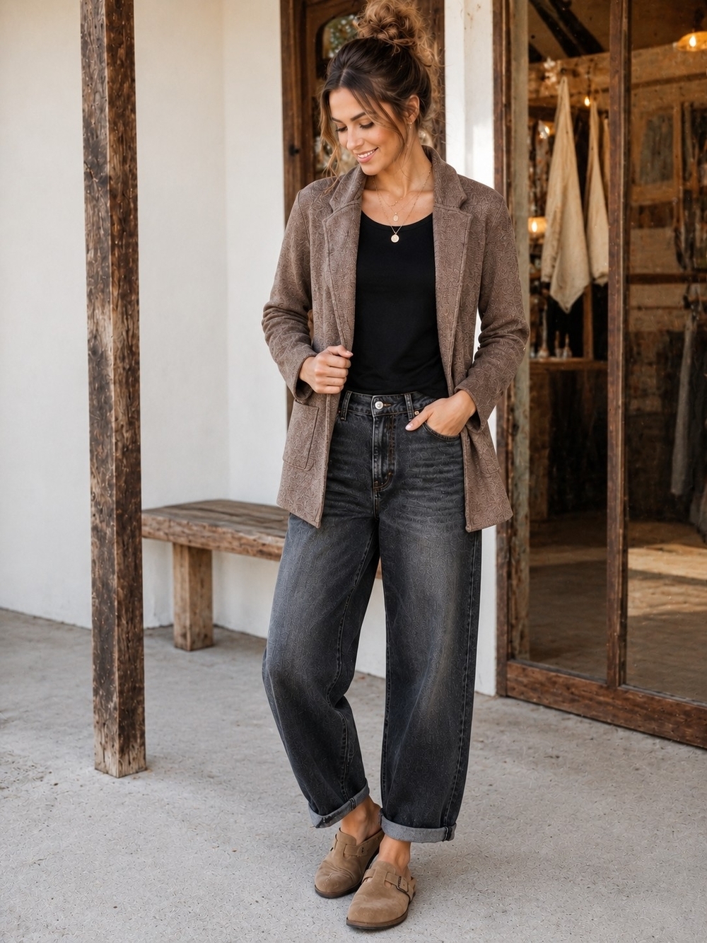 Quince Taupe Brown Knit Blazer Jacket